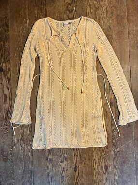 Xhilaration Cream Open-Knit V-Neck Swim Cover-Up